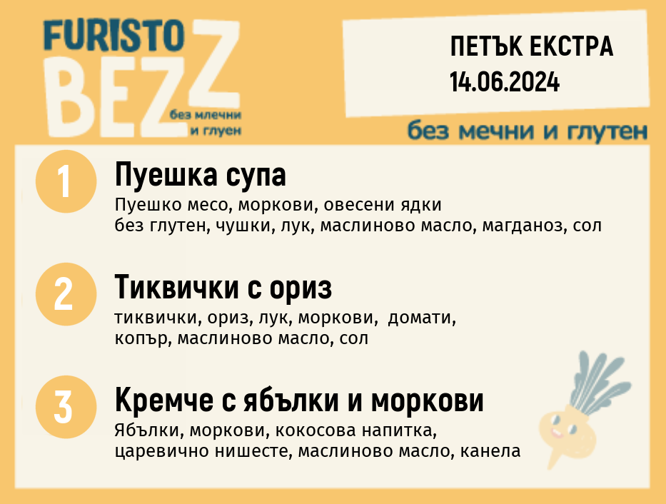 Меню без млечни и глутен  14.06 ЕКСТРА 200гр.